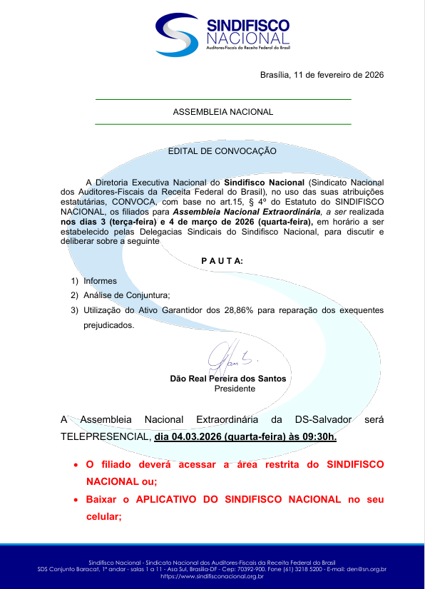 Assembleia Nacional Extraordinária - 04.03.2026 as 9:30h Assembleia Nacional Extraordinária - 04.03.2026 as 9:30h