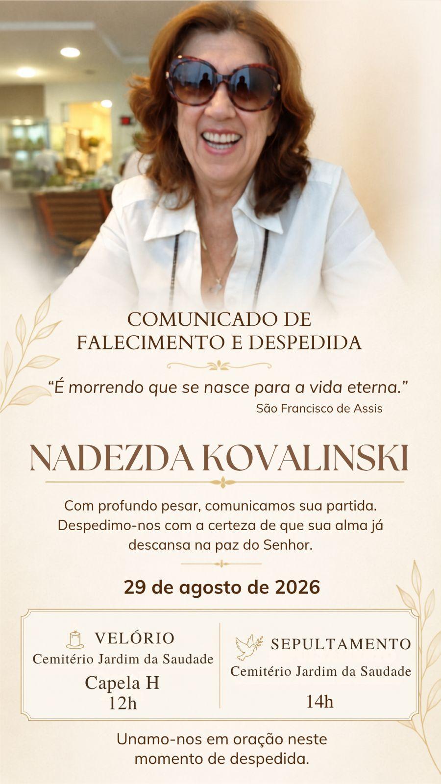 Nota de Falecimento - NADEZDA KOVALINSKI Nota de Falecimento - NADEZDA KOVALINSKI